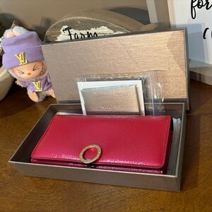 BVLGARI**  Red Wallet with Gold Accent